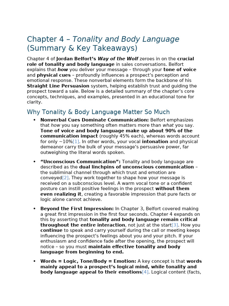 Chapter 4 - Tonality and Body Language - (Summary & Key Takeaways ...