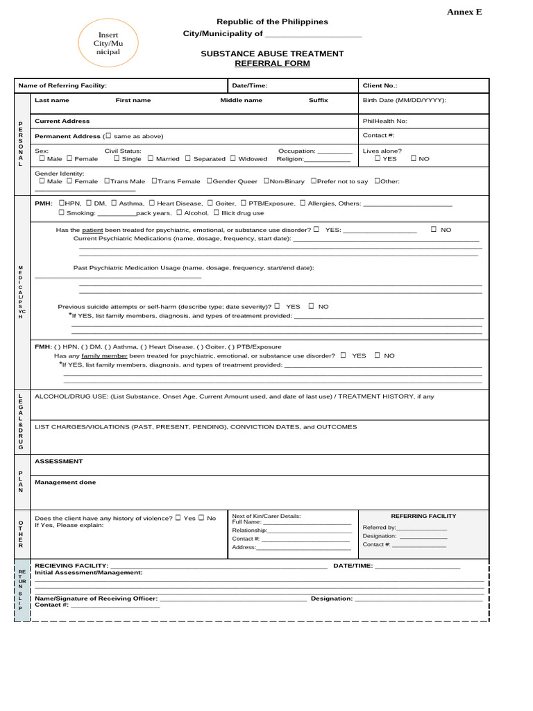 Annex C - TX Referral Form | PDF | Substance Abuse | Substance Use Disorder