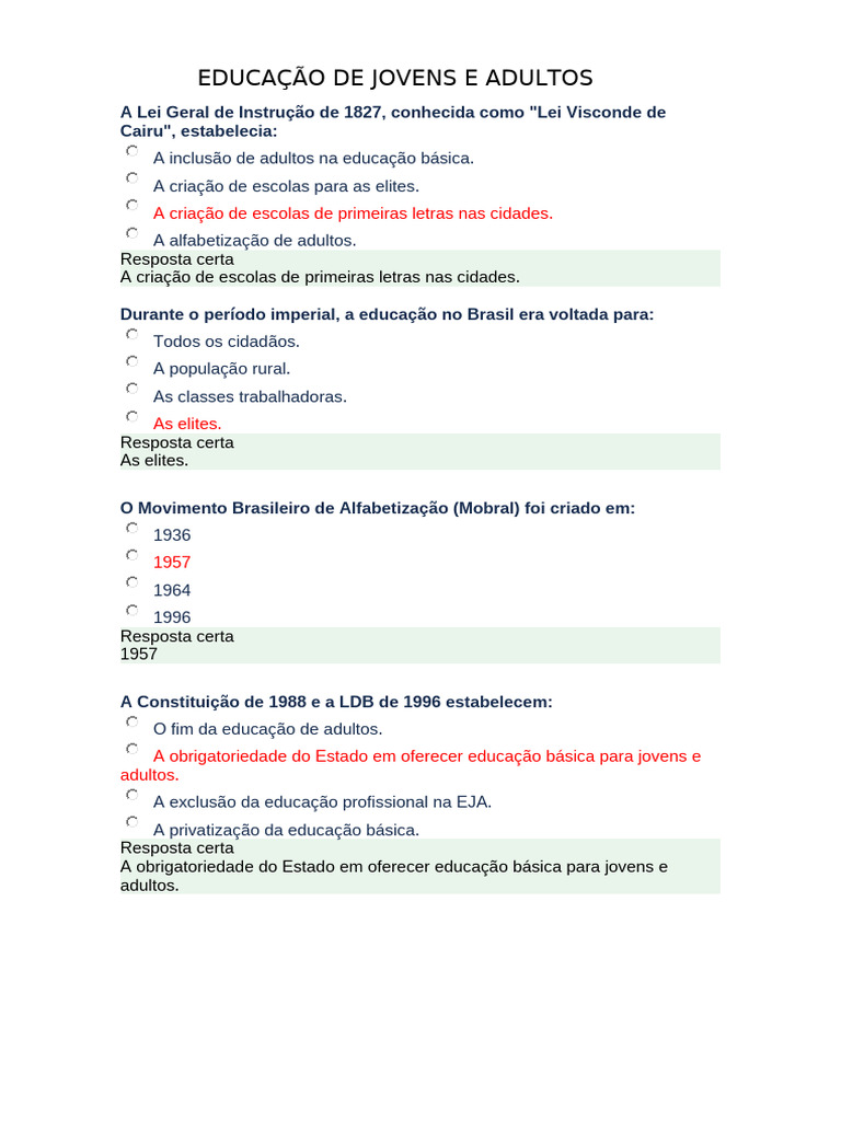 Educação de Jovens e Adultos | PDF | Alfabetização | Desenvolvimento ...