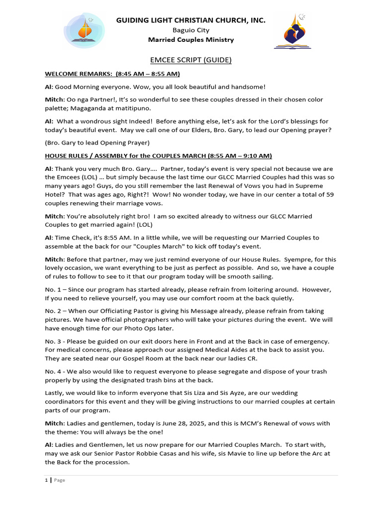 Emcee Script Wedding Vows Final Version | PDF
