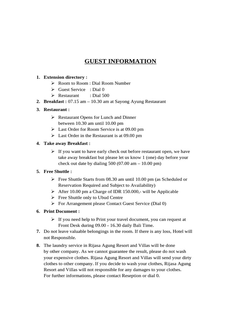 Guest Information | PDF