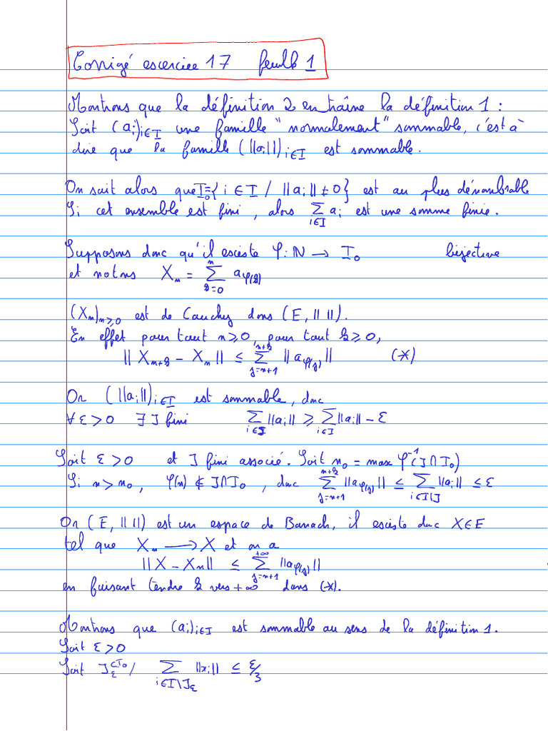 Corrigéexercice 17 Feuille 1 | PDF