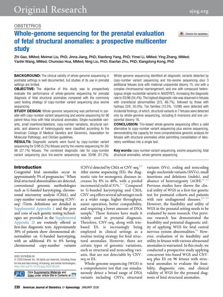 Whole Genome Sequencing For The Prenatal Evaluatio | PDF | Whole Genome ...