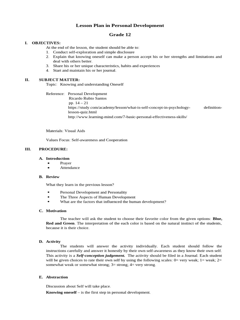 467684148-Lesson-Plan-in-Personal-Development-docx | PDF | Self | Self ...