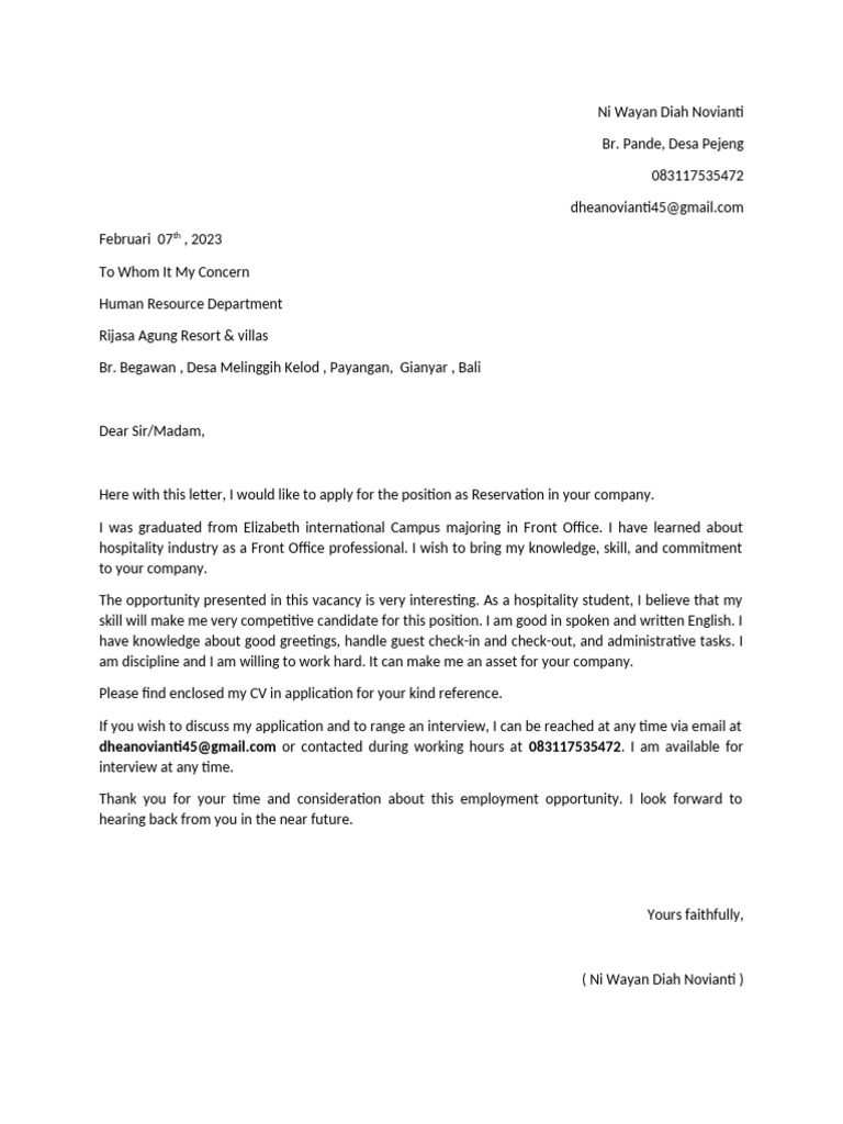 Application Letters | PDF