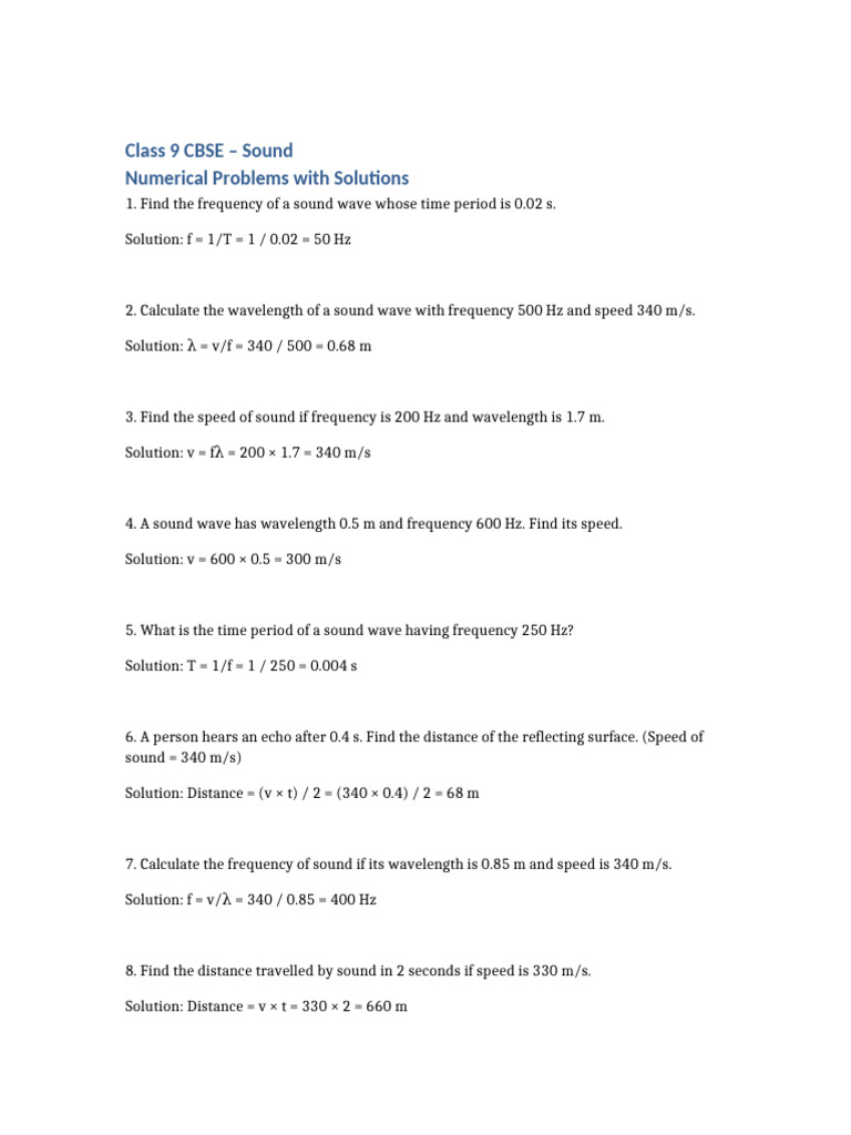 Sound Class9 Numericals | PDF