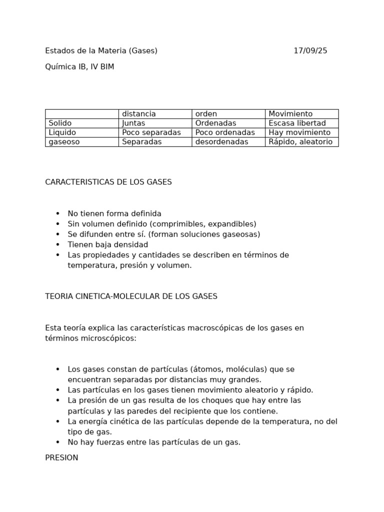 Estados de La Materia (GASES) | PDF | Gases | Cantidad