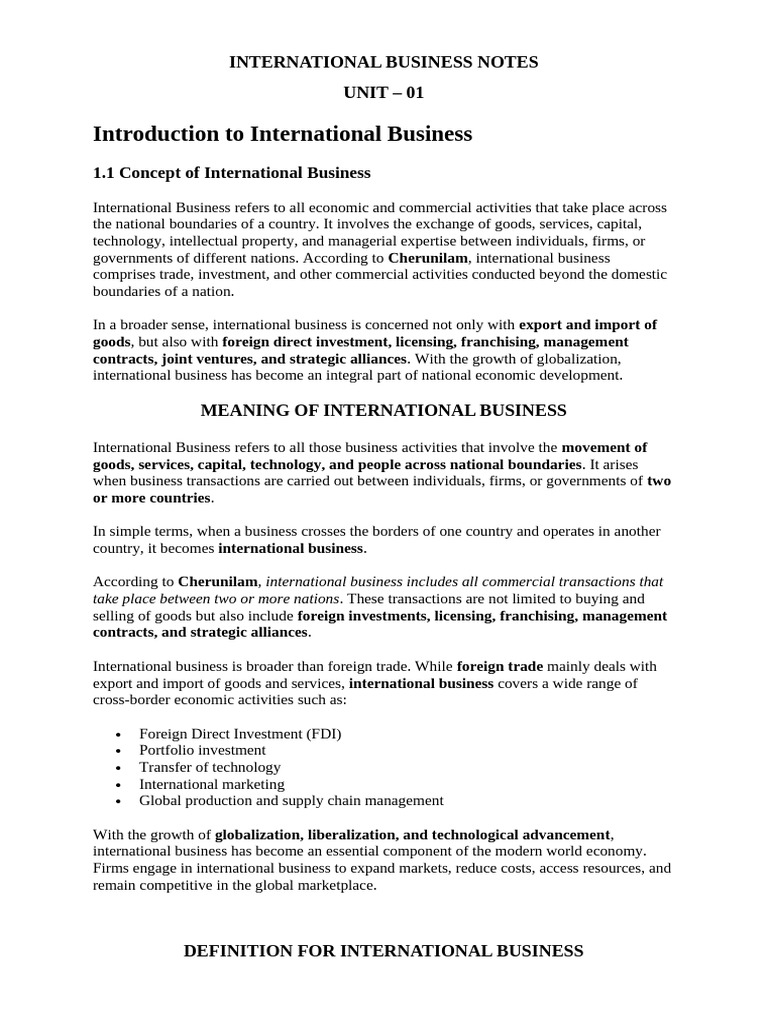 International Business Notes | PDF | Mercantilism | Comparative Advantage