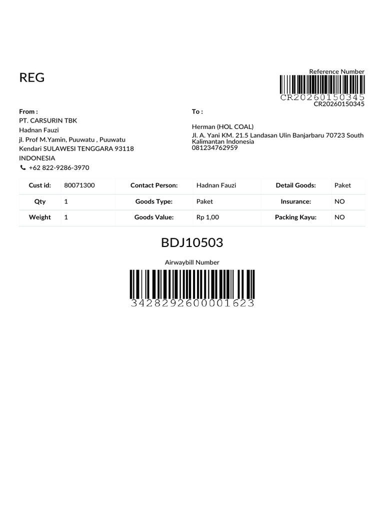 Courier Label - CR20260150345 | PDF