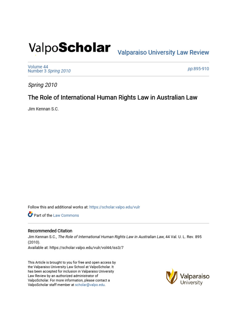 The Role of International Human Rights Law in Australian Law | PDF ...