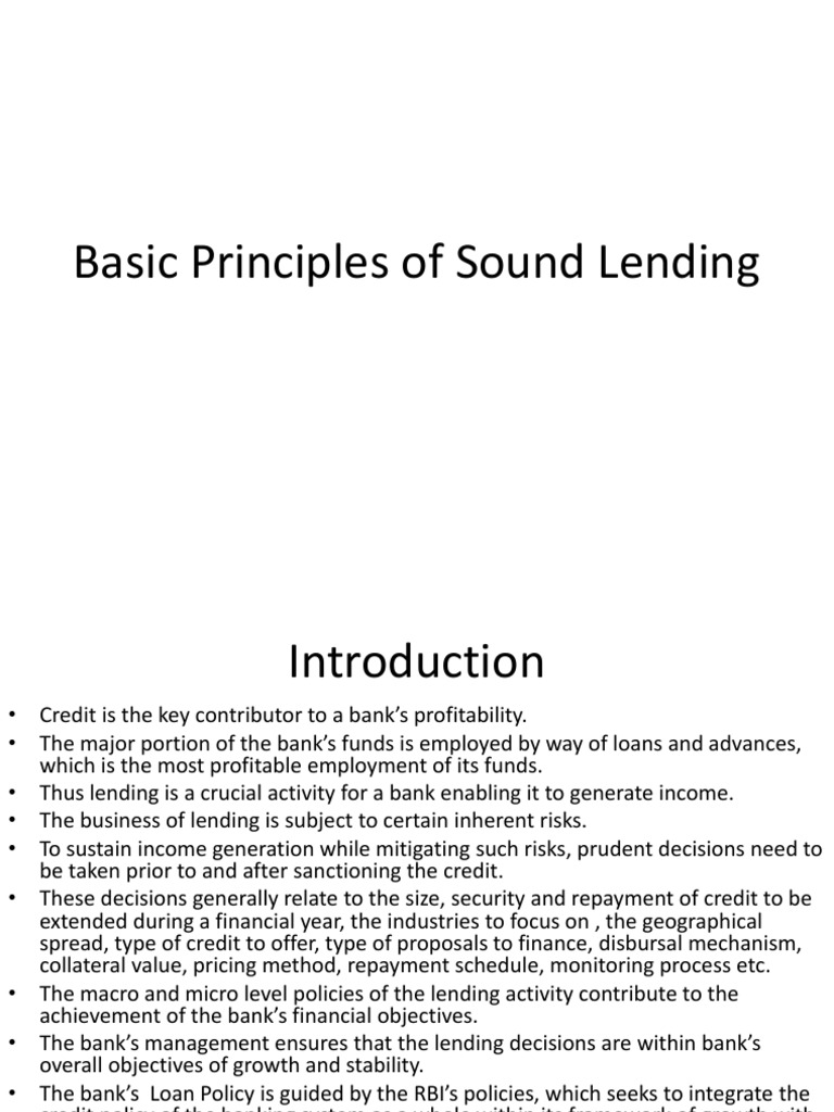 Principles of Sound Lending in Banking | PDF | Banks | Loans