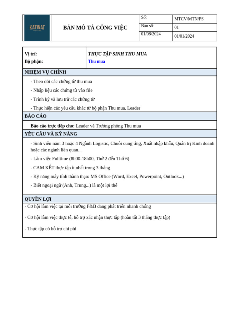 JD - TTS Thu Mua | PDF