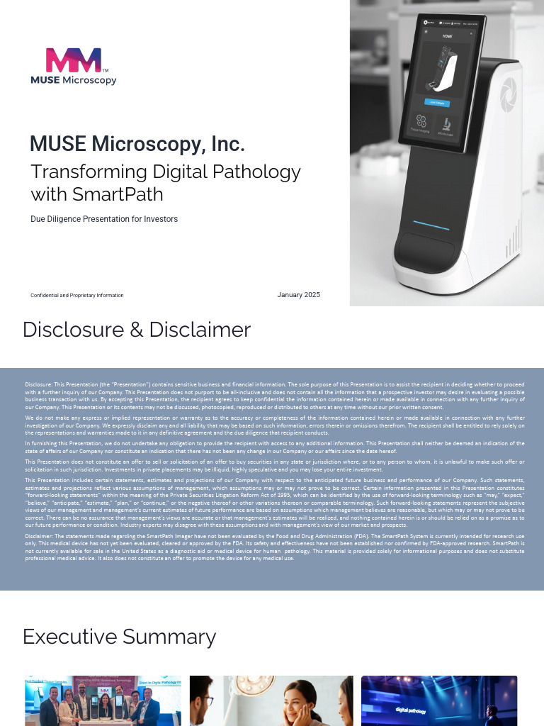 MUSE-Microscopy-Inc Investor Deck 01102025 | PDF | Pathology | Histology