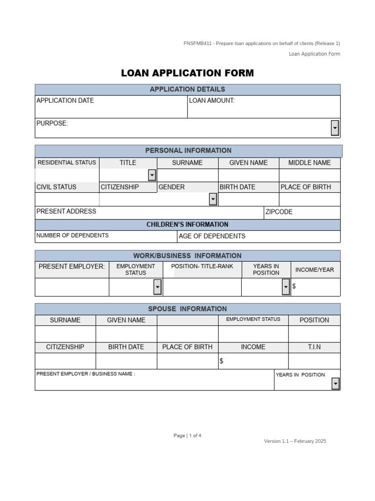 FNSFMB411 - Home Loan Application - John Citizen v1.1 | PDF | Loans ...