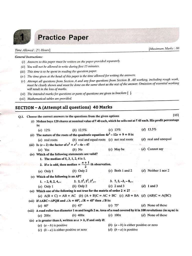 Maths Practice Paper - 2023 - 24 (10 Papers) With Solution | PDF