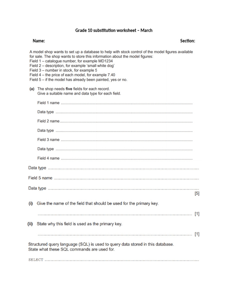 March Sub Worksheet | PDF