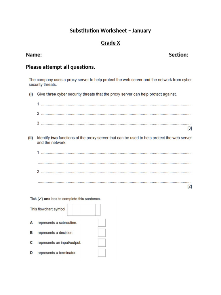 Jan Sub Worksheet | PDF