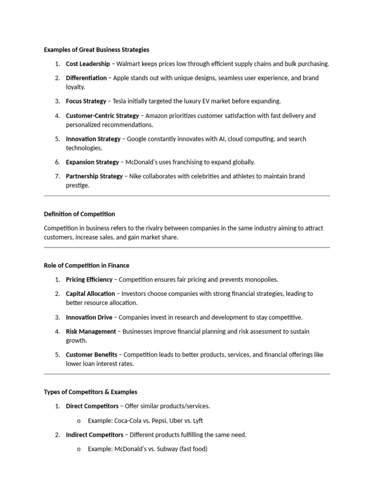 Examples of Great Business Strategies | PDF | Competition | Brand