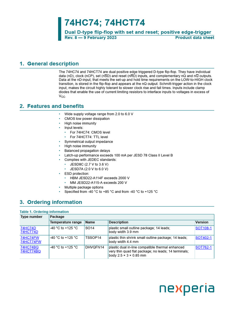 74HC74 Nexperia | PDF | Electrical Engineering | Electronics