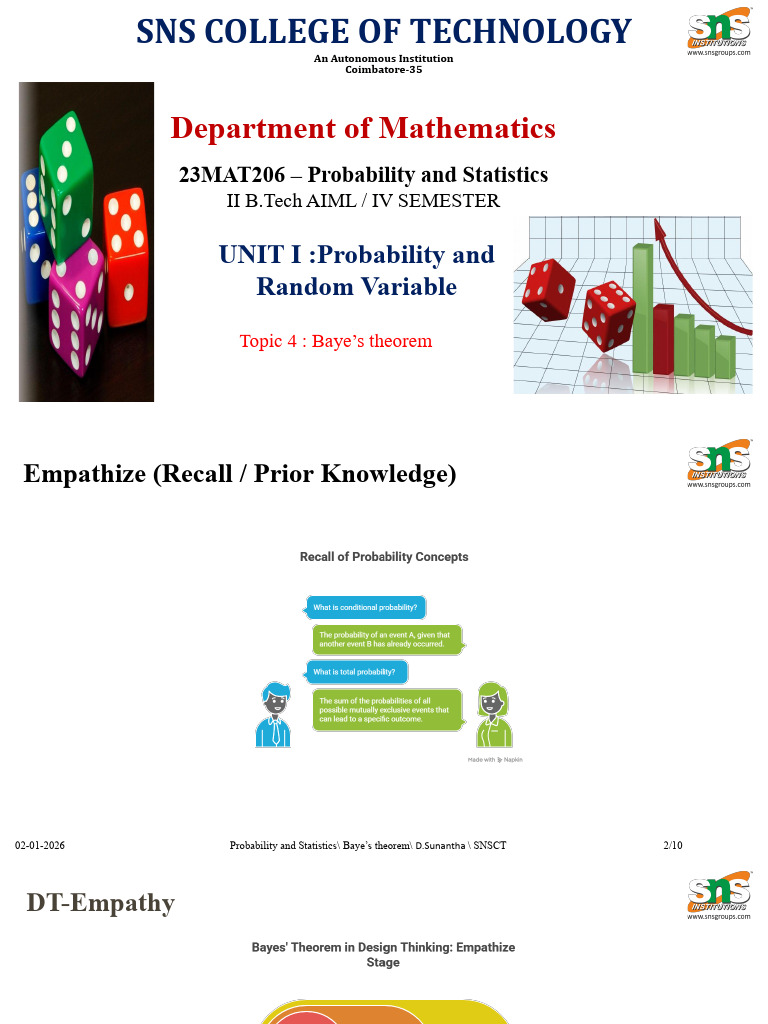 Department of Mathematics: 23MAT206 Probability and Statistics | PDF