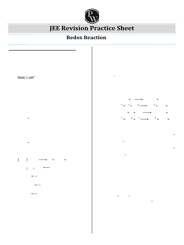 Redox Reaction Practice Sheet (JEE ADVANCED) | PDF | Redox | Acid