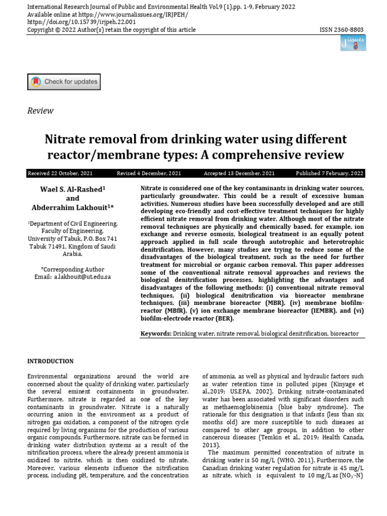 Nitrate Removal From Drinking Water Using Different | PDF | Nitrate ...