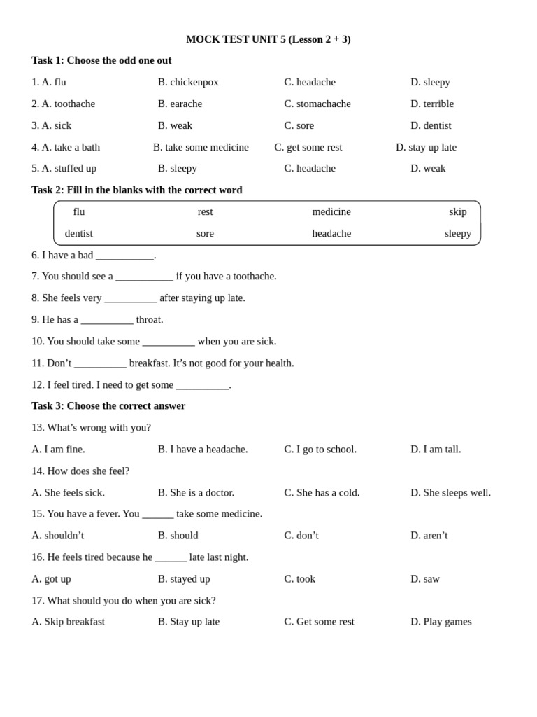 Mock Test Unit 5 (Lesson 2+3) L P 5 | PDF