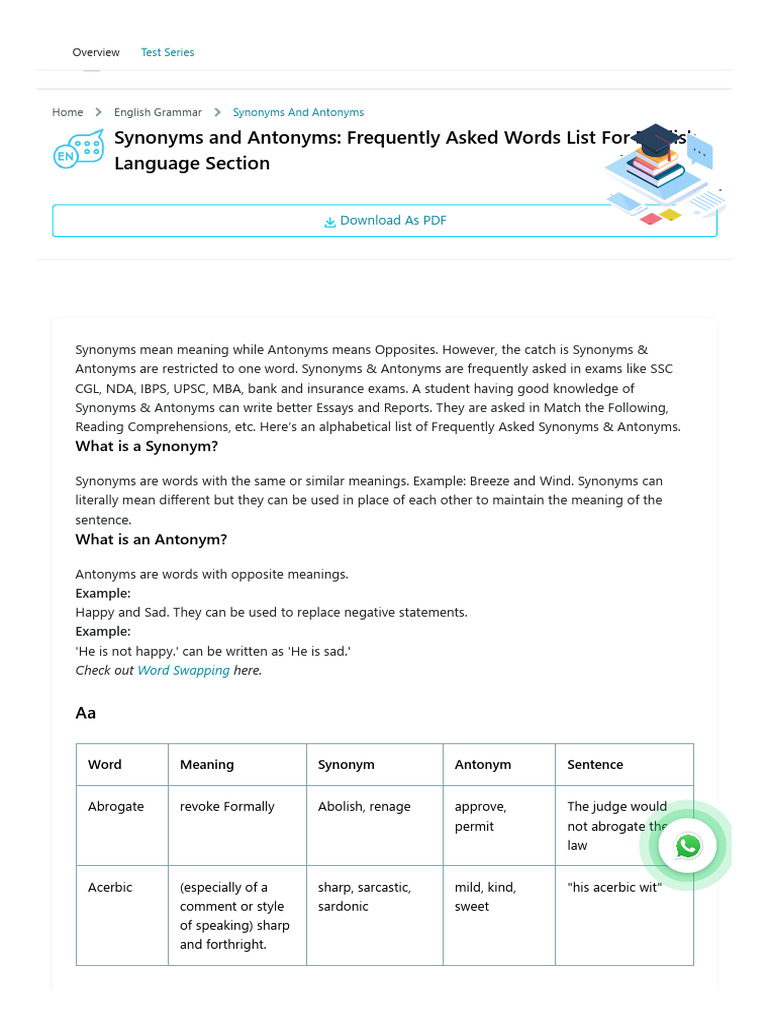 500+ Synonyms and Antonyms | PDF