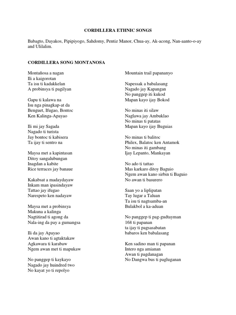 Cordillera Ethnic Songs Pdf Luzon Philipes