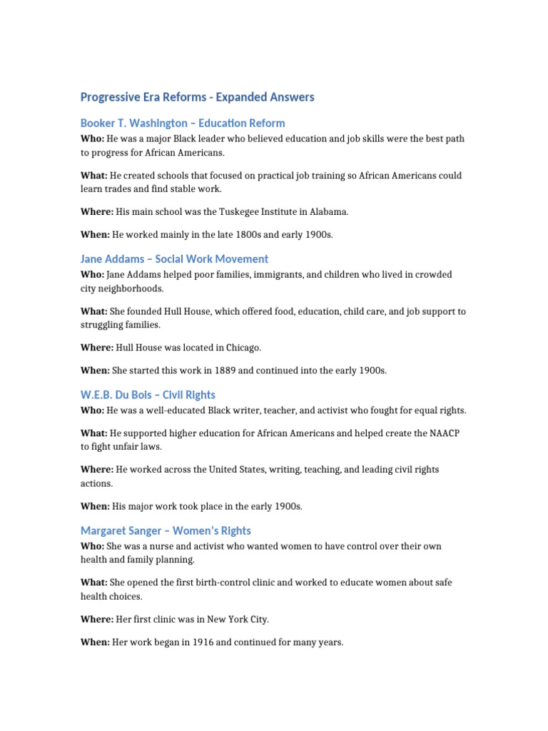 Expanded Progressive Era Reforms | PDF | Progressive Era | Politics Of ...