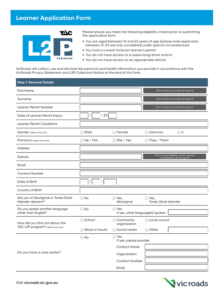 TAC L2P Application Eform - August 2022 | PDF