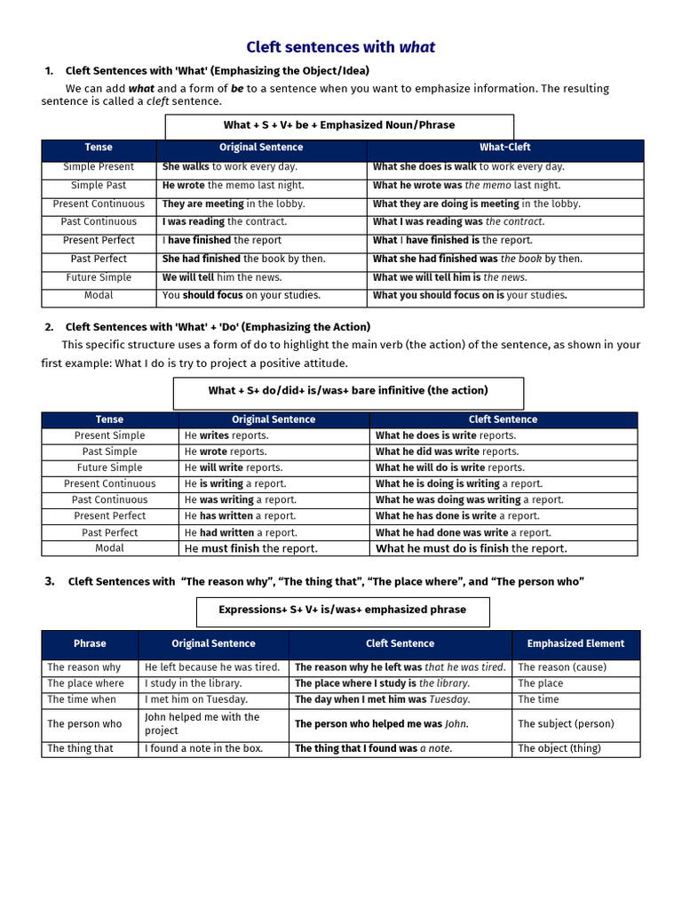Cleft Sentences With What | PDF | Linguistic Typology | Semantics