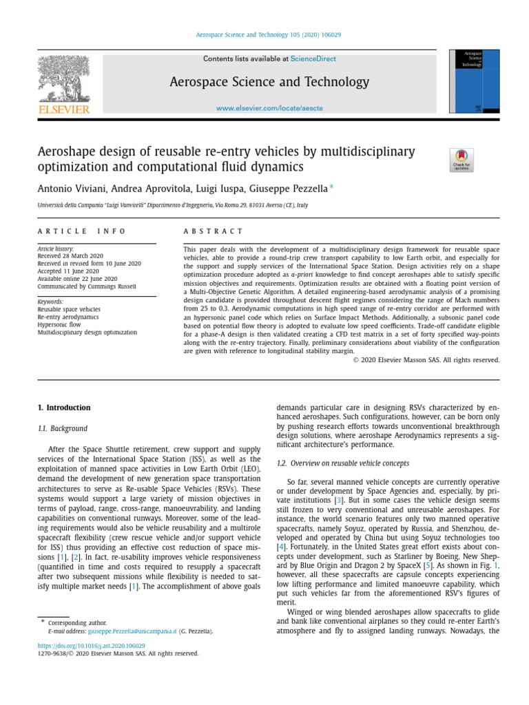 Aeroshape Design of Reusable Re-Entry Vehicles by Multidisciplinary ...