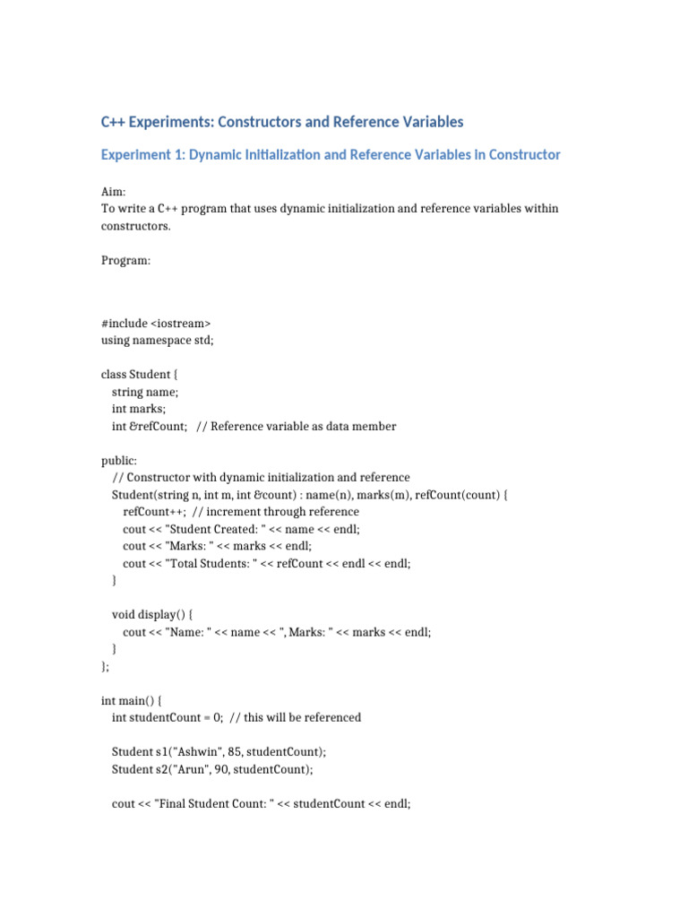 C++ Constructor Experiments | PDF