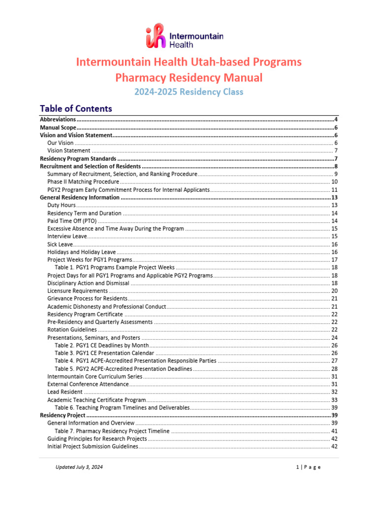 Intermountain Pharmacy Residency Manual | PDF | Pharmacy | Pharmacist