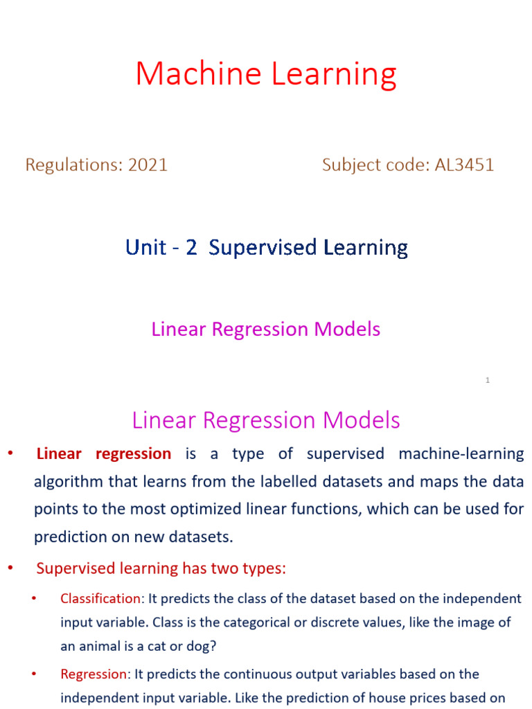 Unit 2 ML R21 SYLLABUS AI&DS | PDF | Regression Analysis | Linear ...
