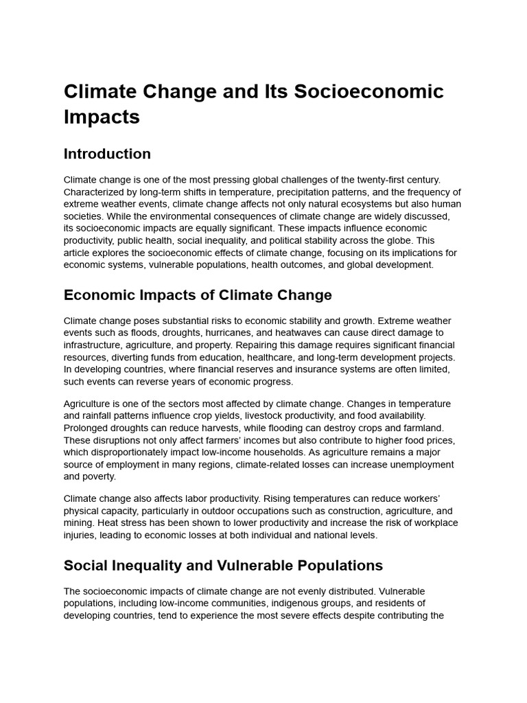Climate Change and Its Socioeconomic Impacts | PDF | Climate Change ...