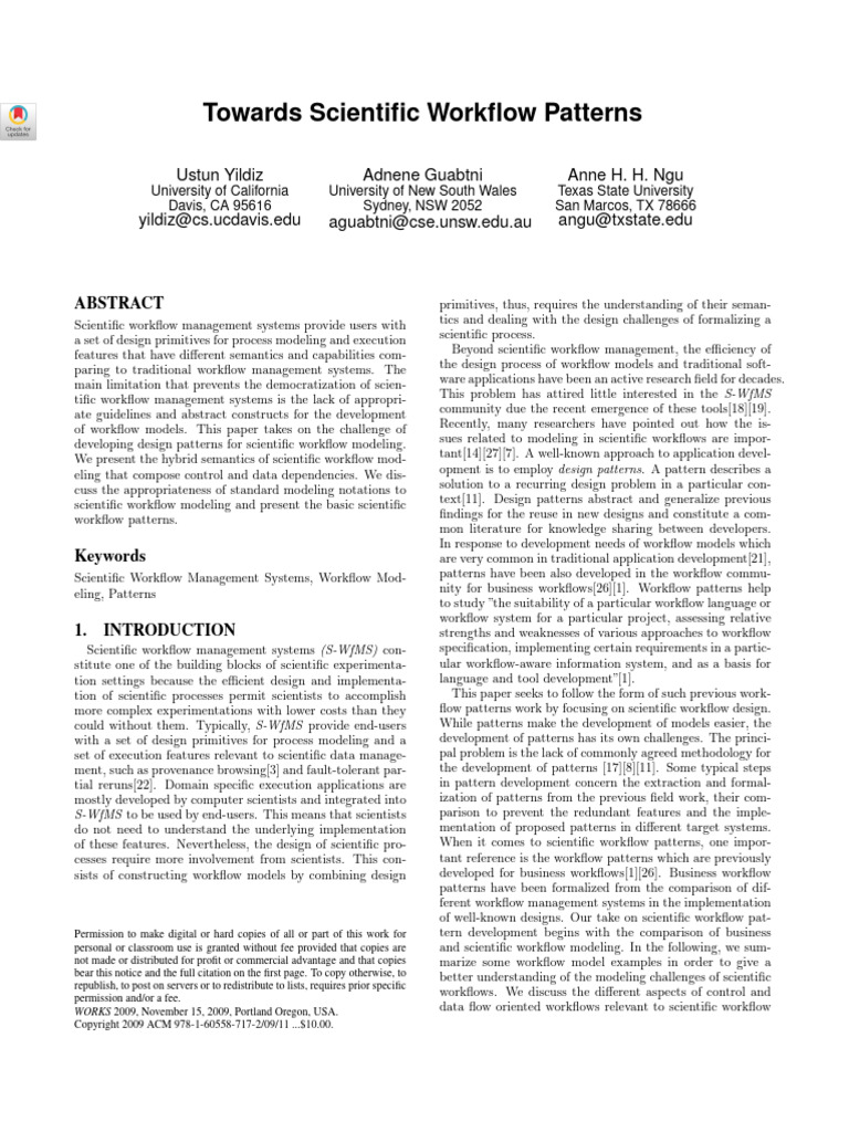2009.towards Scientific Workflow Patterns | PDF | Workflow | Data
