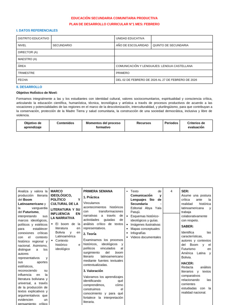 PDC Lenguaje 5to Sec. | PDF | Aprendizaje | America latina