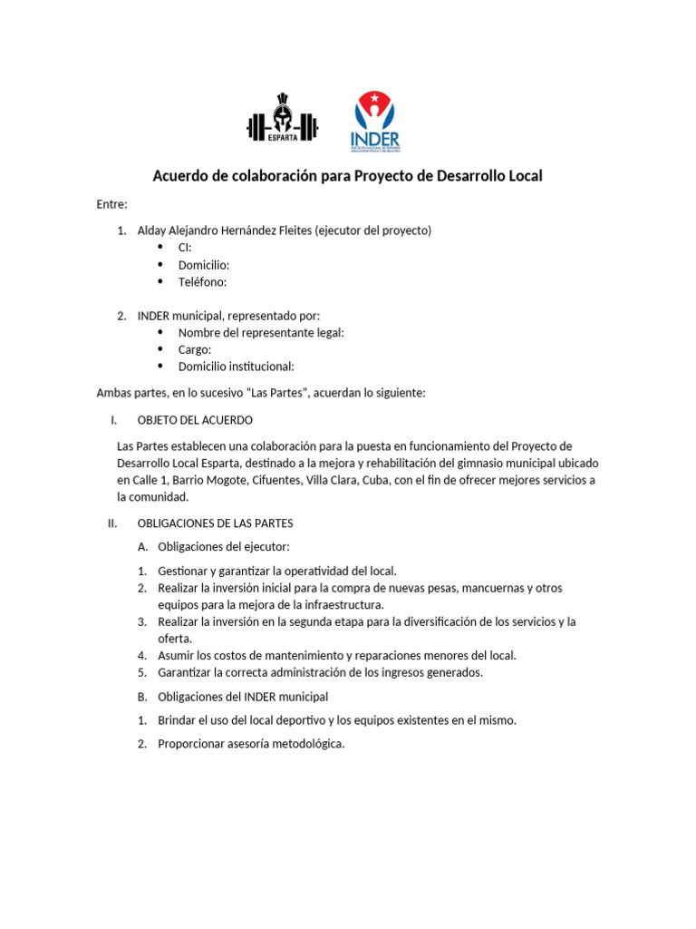 Acuerdo INDER Ejecutor | PDF