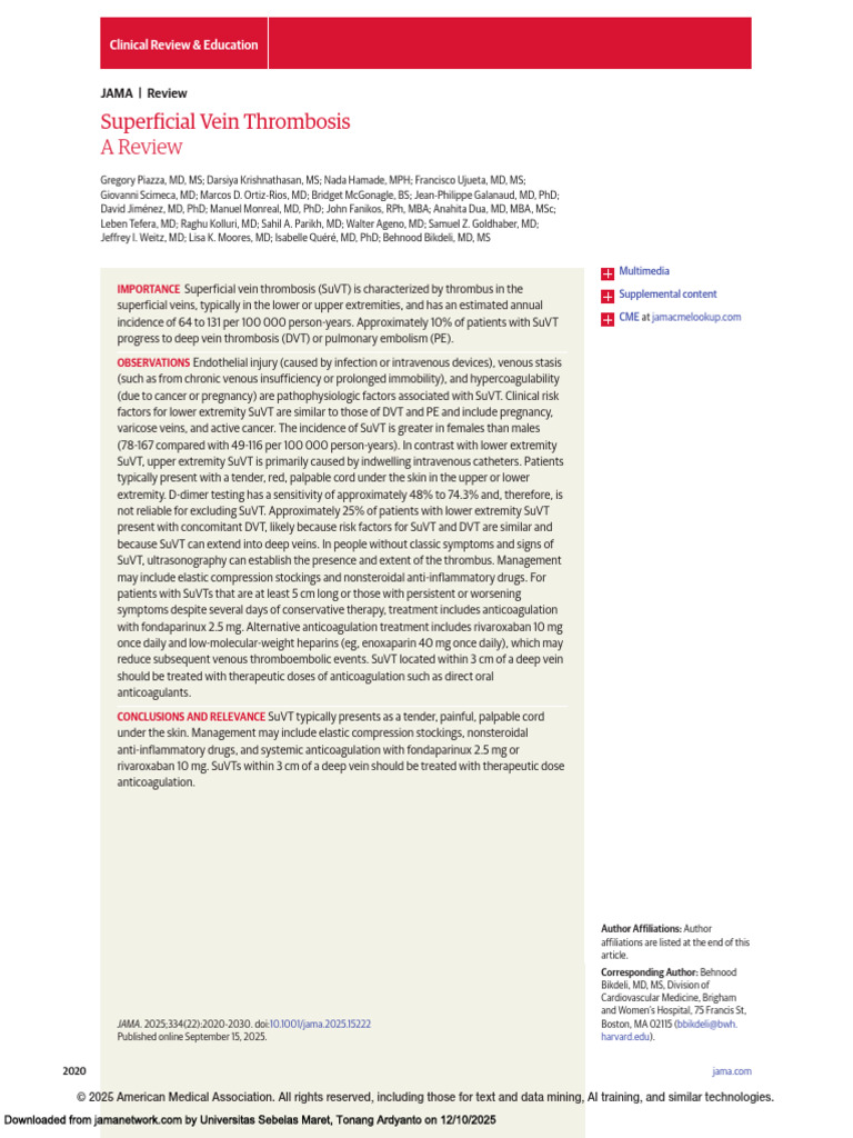 Superficial Vein Thrombosis a Review | PDF | Vein | Thrombosis
