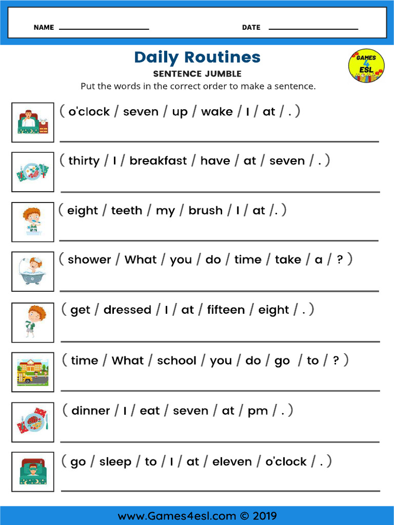 Daily Routines Jumbled Sentences | PDF