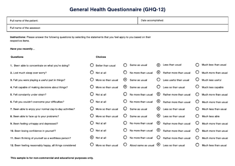 General Health Questionnaire GHQ 12 Example | PDF | Chess Theory | Chess