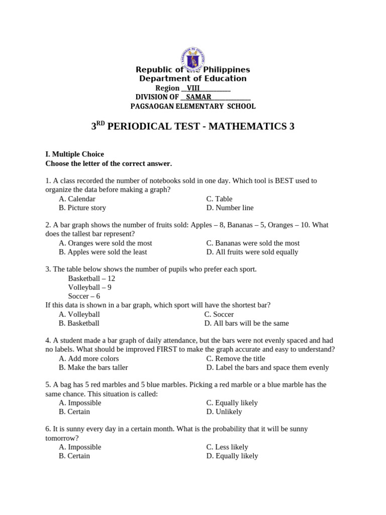 DTC - PT - q3 Mathematics 3 Matatag With Tos Key | PDF | Multiplication ...