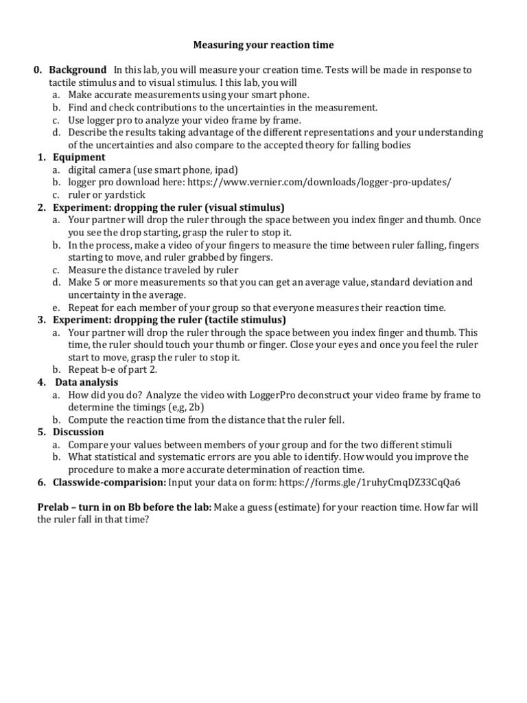 Reaction Time Lab PDF | PDF