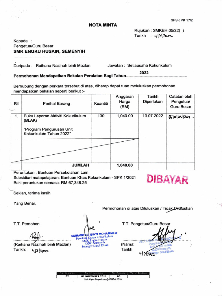 Contoh Nota Minta | PDF
