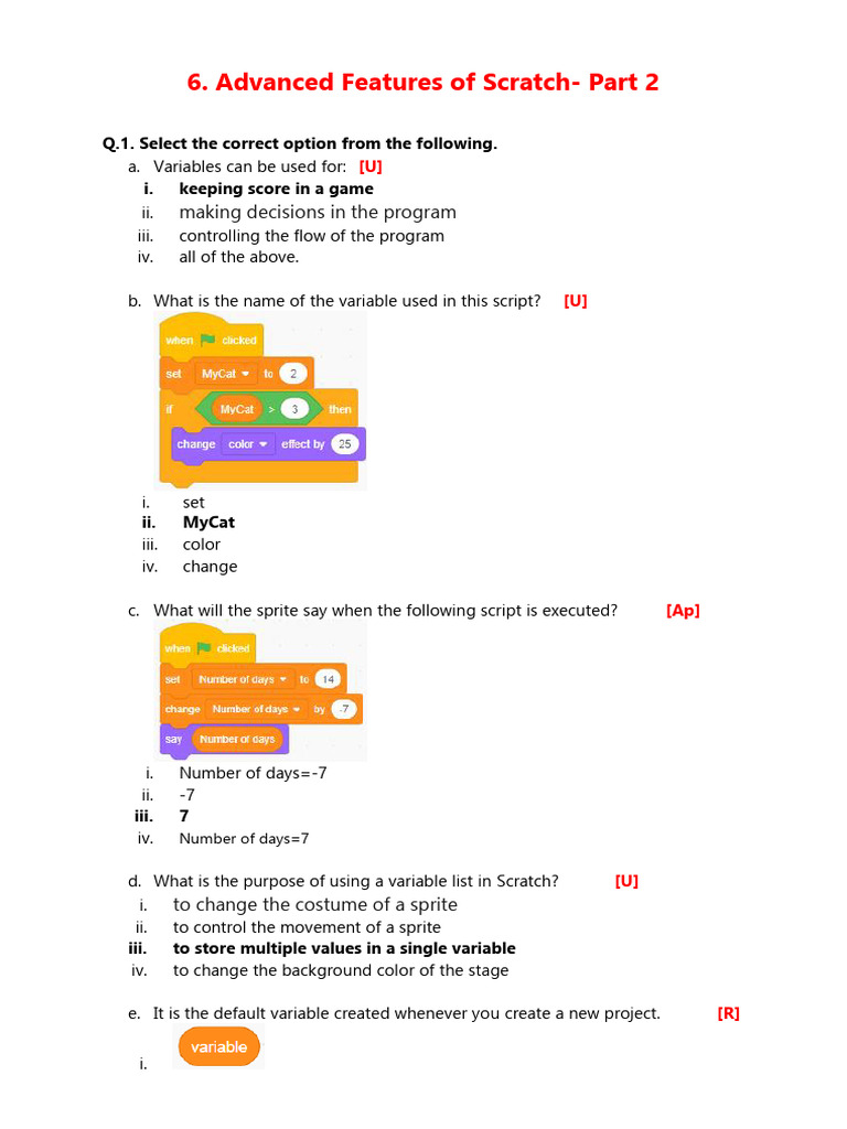 AS - WS - Ch6 - Advanced Features of Scratch - Part 2 | PDF | Scratch ...