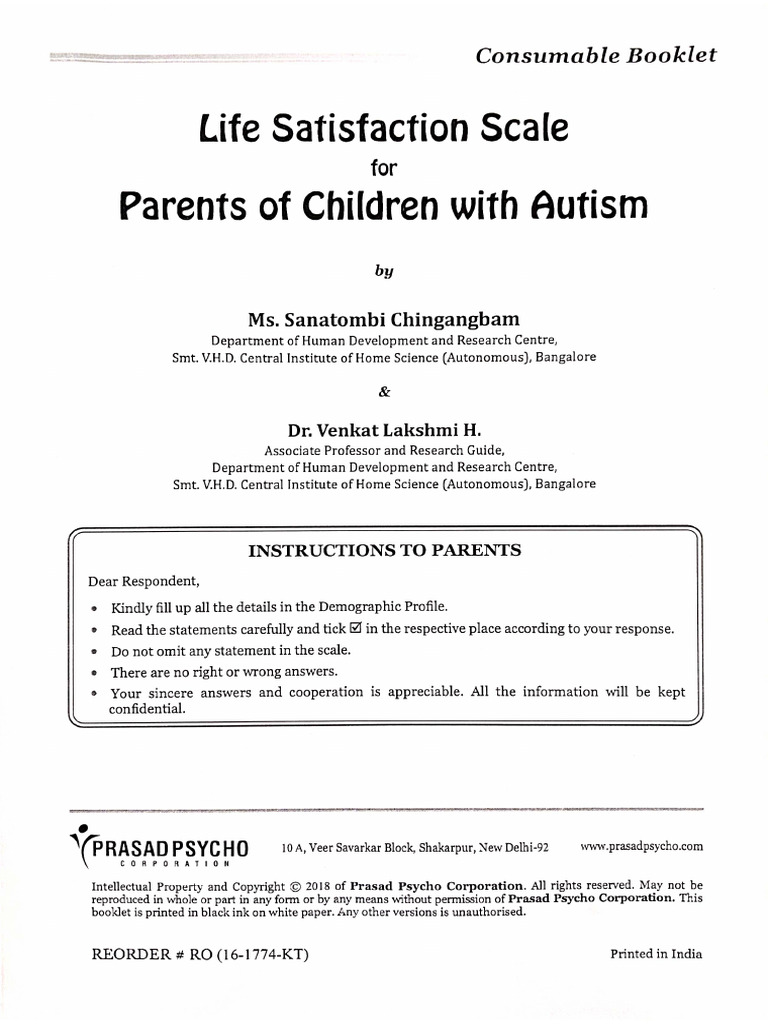 Life Satisfaction Scale For Parents of Children With Autism | PDF