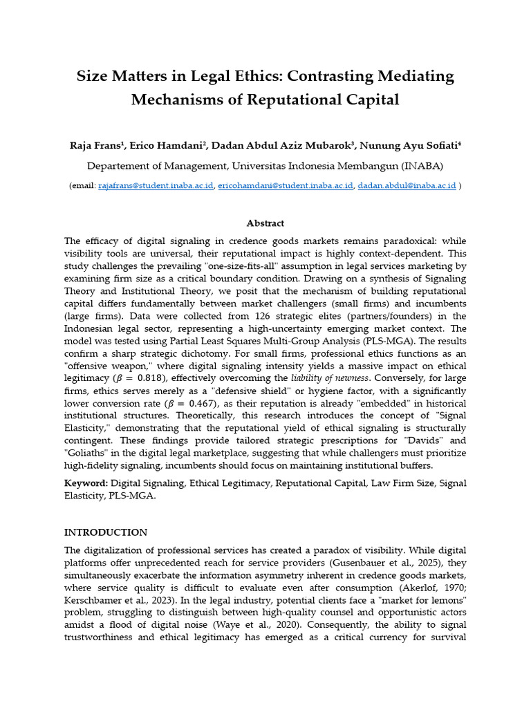 Artikel Size Matters in Legal Ethics Contrasting Mediating Mechanisms ...