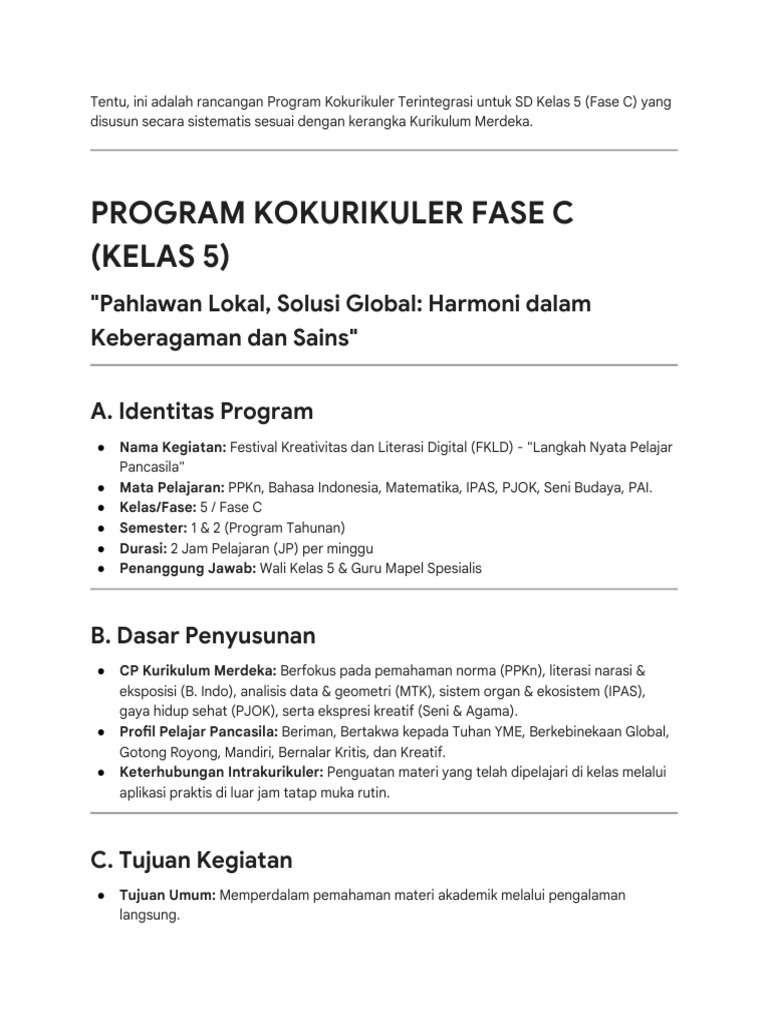 Program Kokurikuler Kurikulum Merdeka SD | PDF